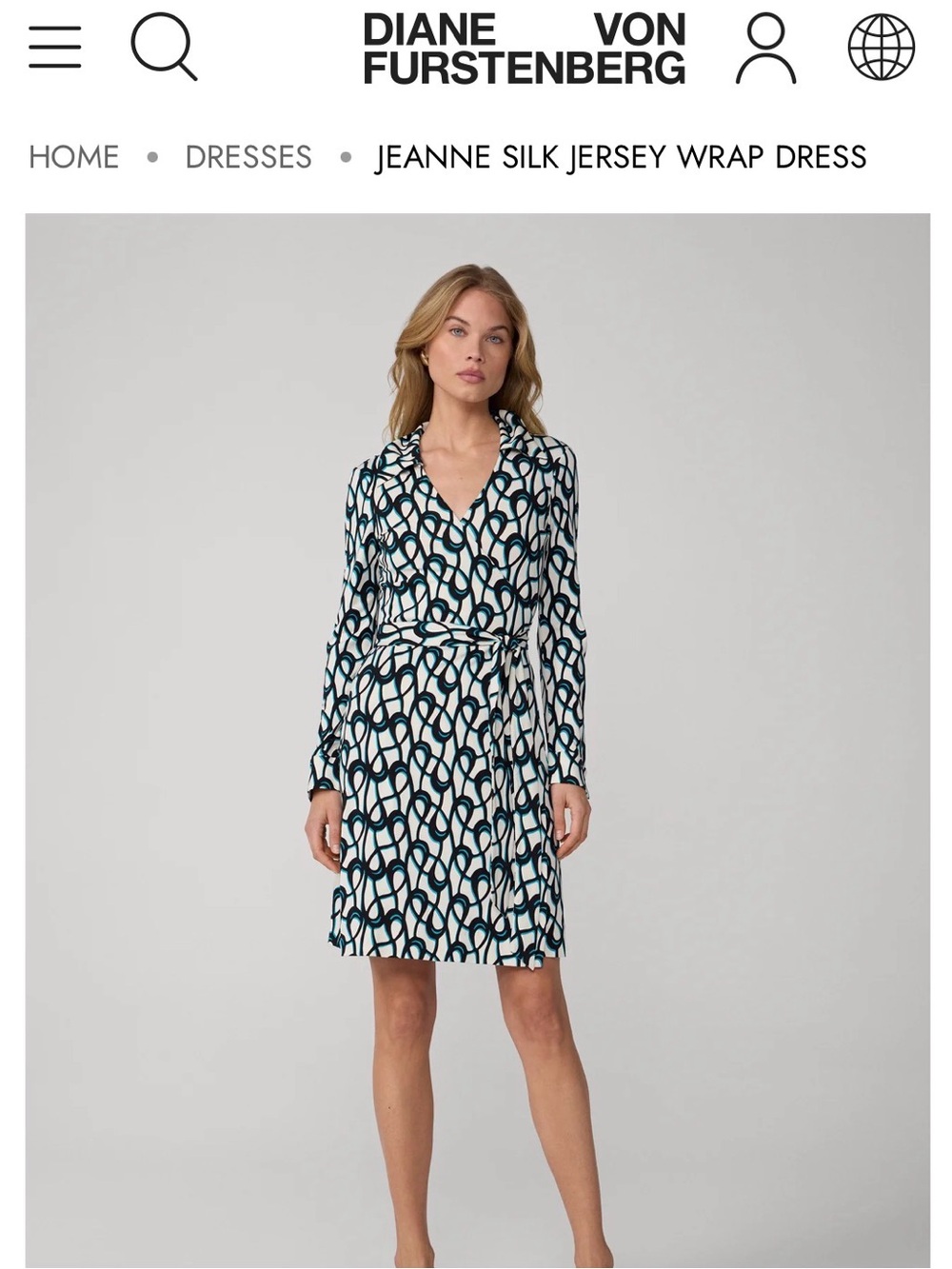Diane Von Furstenberg Black and White Long-Sleeve Silk Jersey Wrap Dress - NWT